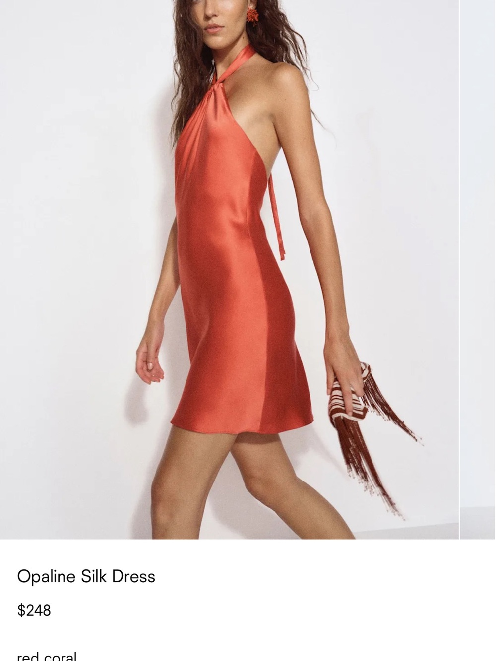 Reformation Opaline Silk Halter Dress - Red Coral